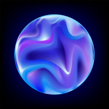 Abstract 3D gradient sphere with glossy blue and purple liquid waves, Futuristic orb isolated on black background. Modern technology, AI, Digital branding, Innovation,Creative wallpaper,Graphic design