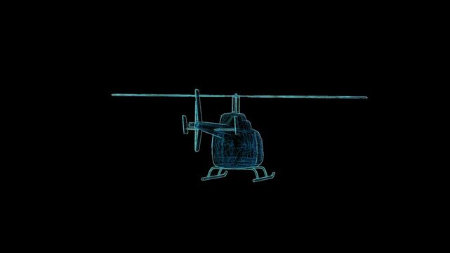 Futuristic cyan neon line-art helicopter on a dark background, perfect for aviation, transportation, military, rescue and technology concepts.
