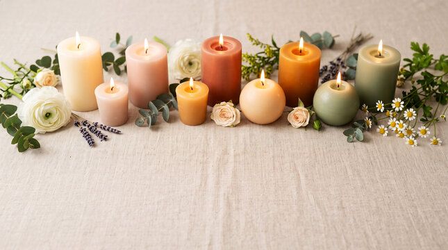 Background table setting with candles and flowers