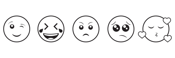 Fototapeta premium Emoticons set. Emoji faces collection. Emojis flat style. Happy and sad emoji. Line smiley face - stock vector 10 eps.