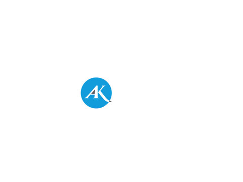 Blue circle with white ak monogram flat icon on white background