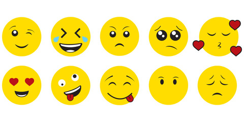 Fototapeta premium Collection of Colorful Emoji Faces Expressing Various Moods and Emotions
