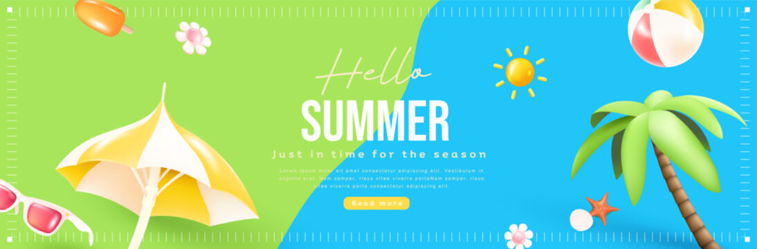 Colorful Summer sale promotion banner template with summer tropical beach vibes decoration background