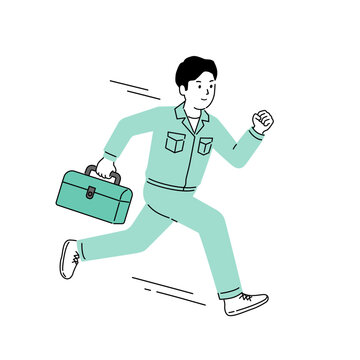 工具箱を持って修理・メンテナンスに駆けつける男性作業員のイラスト