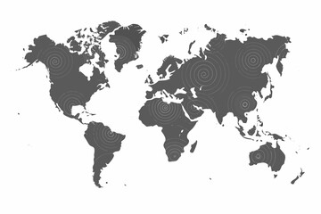 Dark gray world map silhouette with spiral patterns isolated on a white background © SreemotiAroti