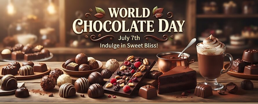World Chocolate Day banner with gourmet chocolates