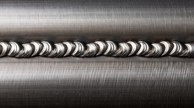 Professional tig weld seam on stainless steel pipe joint macro view