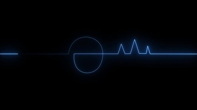 futuristic glowing connection line with circular hub and pulse waveform.