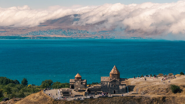 Panoramic Magnificent View of Sevanavank Monastery by Lake Sevan, Armenia