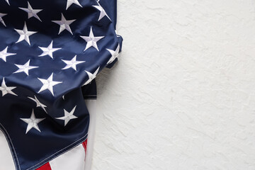 Fototapeta premium USA flag on light background, closeup. Memorial Day celebration