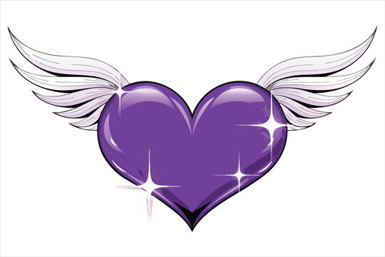 Glossy Purple Heart with Elegant Silver Wings