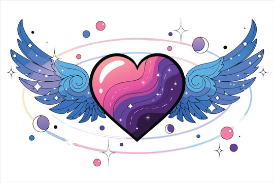 Blue Pink Winged Heart with Color Splash