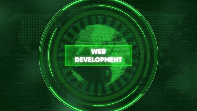 Web development digital hud interface with rotating earth globe and data network
