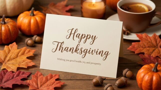 Happy Thanksgiving greeting card with autumn decor