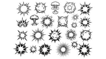 Obraz premium Comic explosion effects hand-drawn on paper representing burst, impact, and blast illustrations