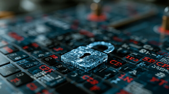 Closeup Of Metal Padlock Locked On Digital Circuit Board