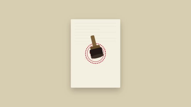 A minimalist flat design illustration of a rubber stamp on a piece of lined paper.
