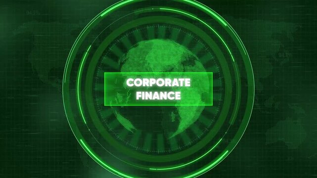 Corporate finance digital hud interface with rotating earth globe motion background