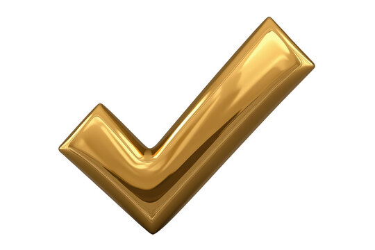 Gold check mark 3d rendering representing success, approval, luxury, verification, and completed tasks