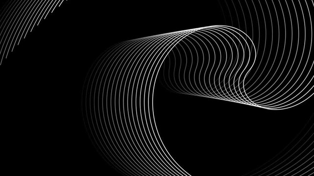 Abstract White Curved Line Waves on Black Background | Minimal Geometric Monochrome Modern Wallpaper