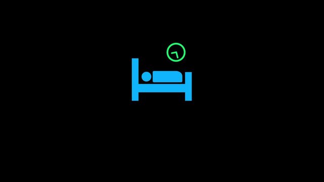 Hospital Bed with Clock Icon. Patient Care, Hospital Stay Duration, Healthcare, Medical Ward, Recovery Room, Inpatient Service, Modern Flat Medical UI Icon on Black Background