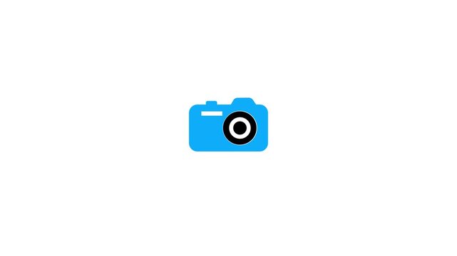 Blue Camera Icon. Photography Camera Symbol, Digital Photo Device, Snapshot Equipment, Mobile Camera App, Image Capture Sign, Modern Flat UI Icon Isolated on Black Background