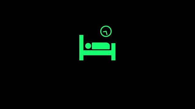 Hospital Bed with Clock Icon. Patient Care, Hospital Stay Duration, Healthcare, Medical Ward, Recovery Room, Inpatient Service, Modern Flat Medical UI Icon on Black Background