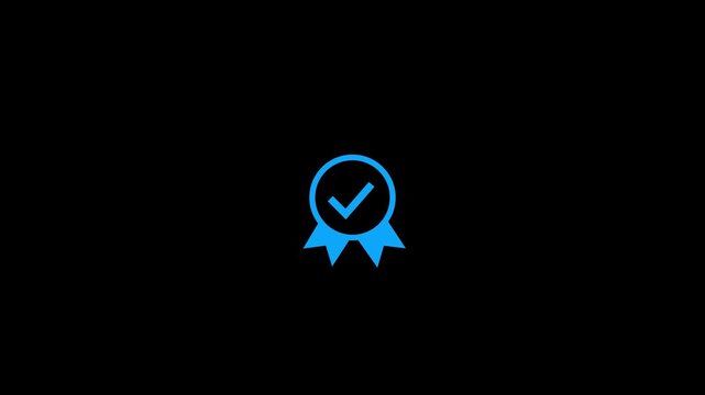 Verified Badge Icon Animation. Green Check Mark Award Ribbon, Approval Certificate, Quality Assurance, Certified Success Symbol, Modern Flat UI Motion Graphic on Black Background