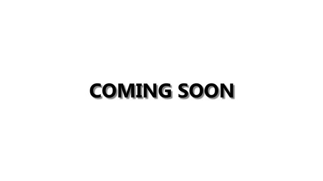 Coming Soon Text Animation. Bold White Typography, Upcoming Announcement, Product Launch Teaser, Promotional Intro Title, Modern Motion Graphic Isolated on Black Background