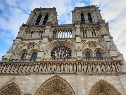 Facade of Notre-Dame Cathedral in Paris, France
