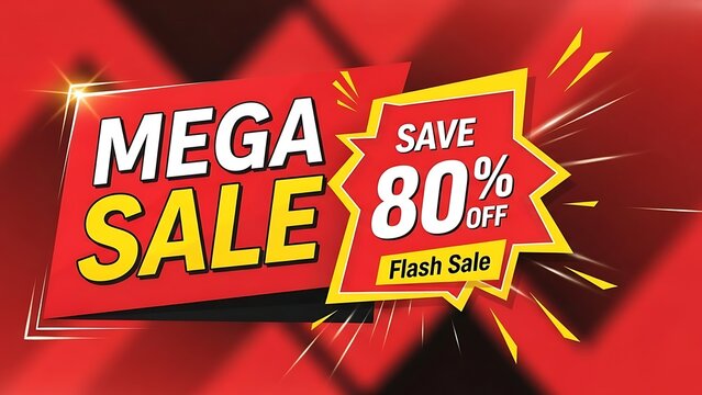 Mega sale flash sale banner with 80 percent off discount