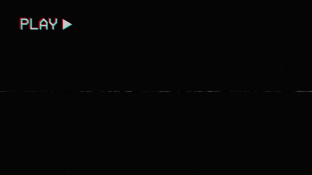 Retro vhs play screen with analog glitch and static noise effect . VHS Play Button with Distorted Static Lines 