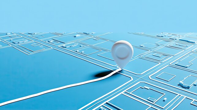 3D rendered map with a prominent location pin