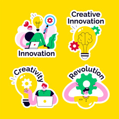Fototapeta premium Innovation Technology Social Media Label Flat Cartoon Background Illustration
