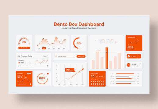 Bento Box Dashboard UI Template, Modern Analytics Infographic Widgets, Admin Panel, App Dashboard Layouts