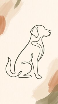 Continuous Single Line Art Sitting Dog Illustration Boho Abstract