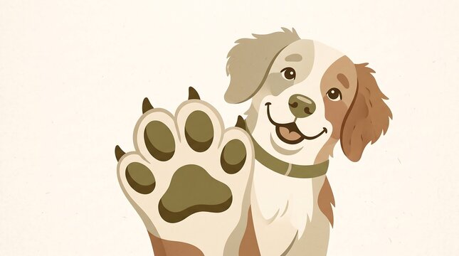 Cute Dog Giving Paw High Five Minimalist Vector Illustration