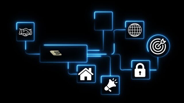 Digital Network Connections Representing Emi Services and Global Communication Technology animation on the black background.