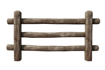 Obraz premium Wooden rustic log fence barrier separating property rural farm landscape, old authentic timber rail railing