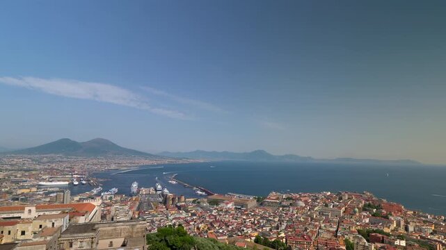 Panoramic timelapse video of the Gulf of Naples seen from Sant'Elmo Castle on Vomero hill on a sunny day.