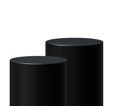 Black cylinder podium display stand for product mockup showcase pedestal platform isolated png background