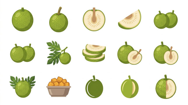 Collection of fresh green star apples and slices.