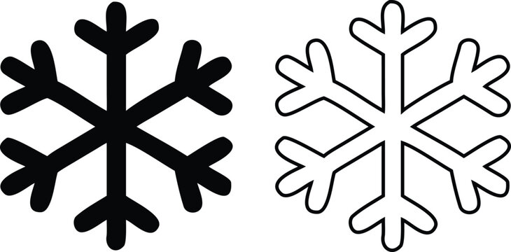 Winter season snowflake silhouette and outline icon set isolated on white background