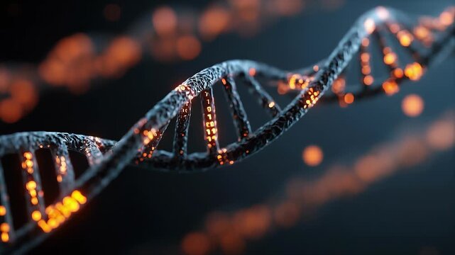 Glowing DNA double helix with digital data