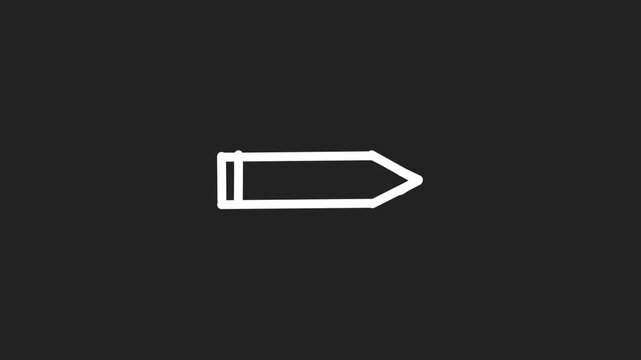 White hand drawn pencil icon sketching itself stroke by stroke on a dark background, looping element for screen or add blend modes