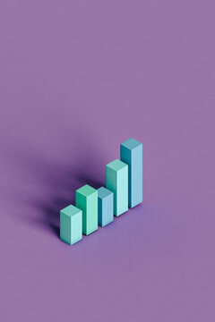 Three dimensional render of pastel colored bar graph