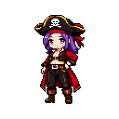 Obraz premium Pirate Captain Purple Hair Pixel Art Illustration