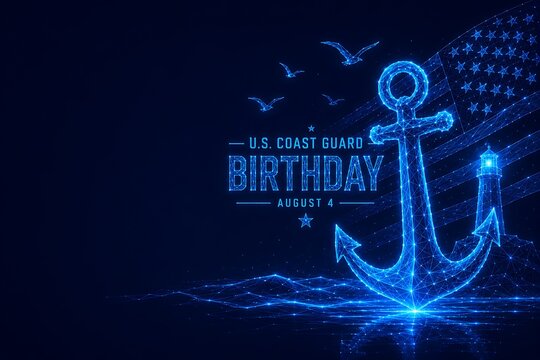Symbolic anchor illustration for u.s. coast guard birthday with maritime nautical military protection american seagulls anniversary celebration patriotic. u.s. coast guard birthday