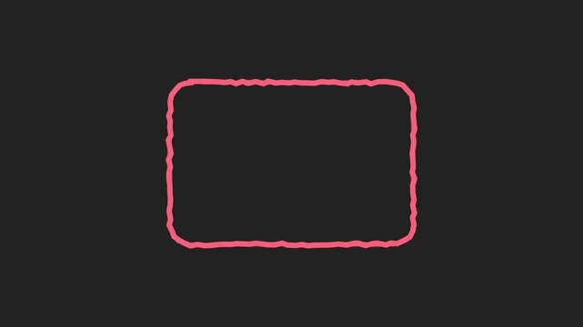 Hand drawn pink rounded rectangle frame drawing itself on a dark background, looping design element for screen or add blend modes