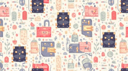 Fototapeta premium Abstract Digital Illustration Featuring Electronic Devices, Circuitry, and Technology Elements in Soft Pastel Colors